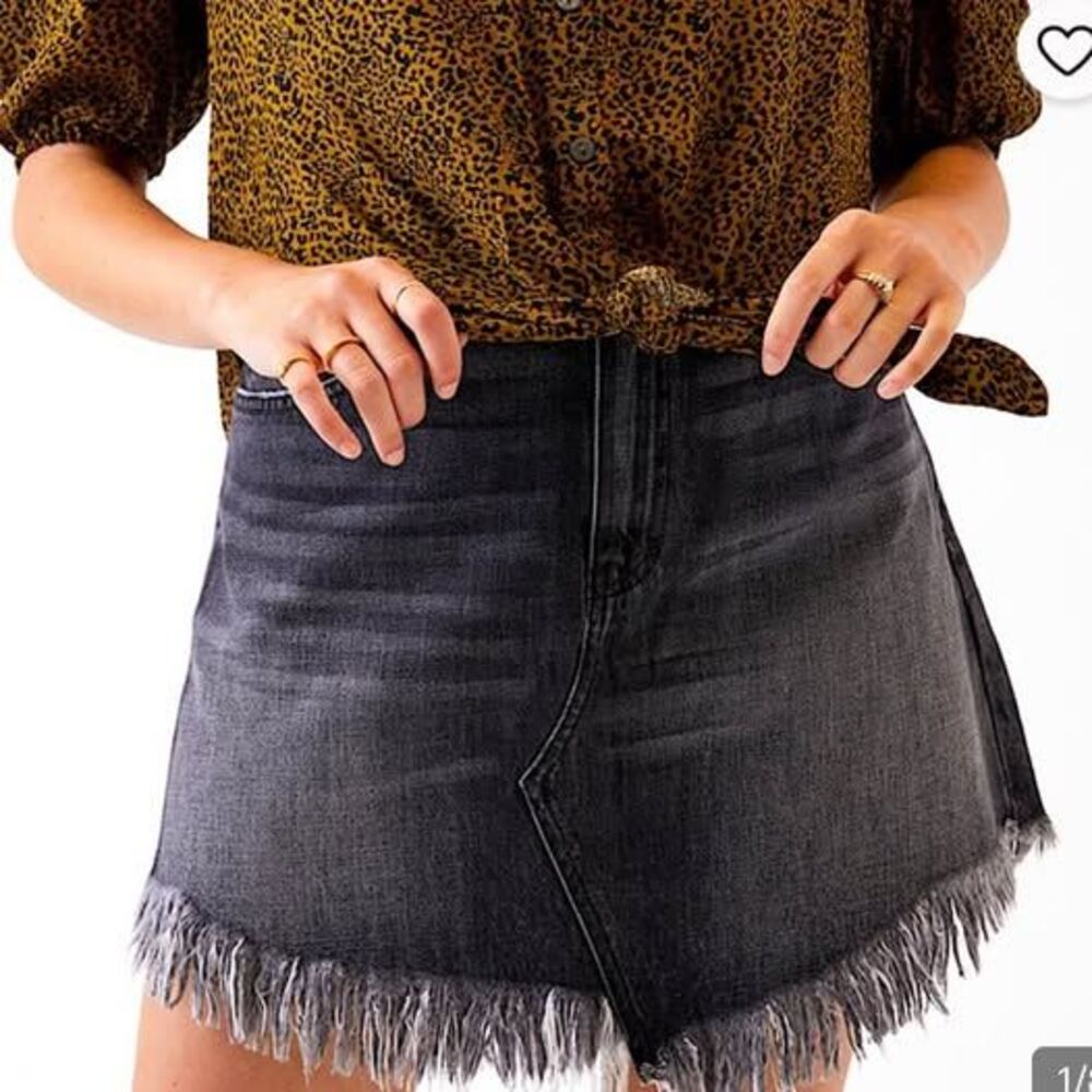 NWT Free People Bailey Fringe Denim Mini Skirt Maverick Black Size 28 $68